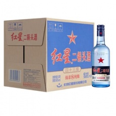 红星 白酒 蓝瓶二锅头 绵柔8陈酿 清香型 43度 500ml*12瓶 整箱装